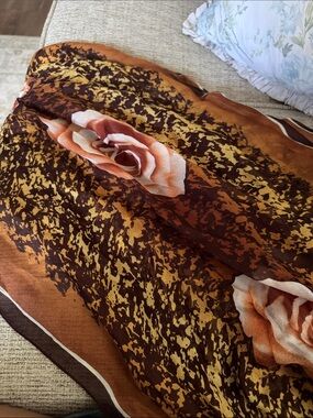 Vakko Rust Brown Floral Print Scarf